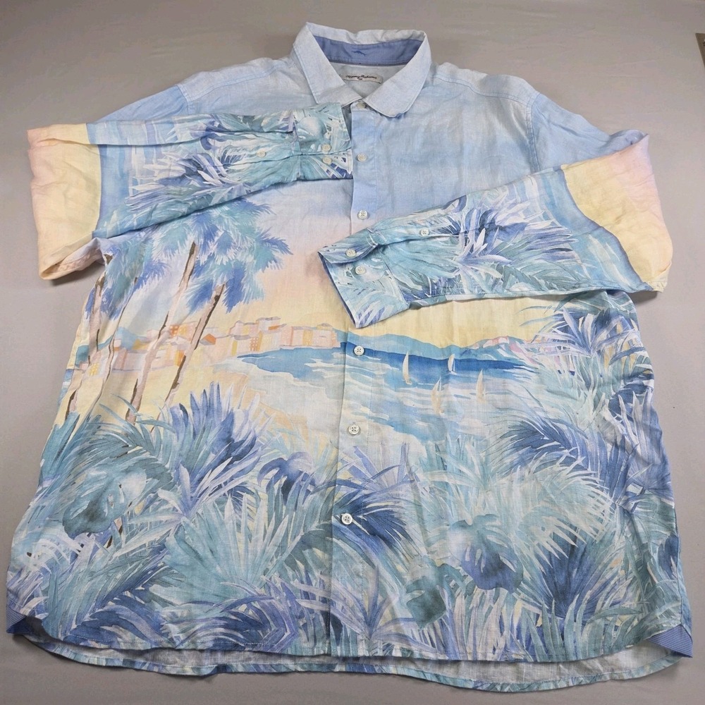 Tommy Bahama Coastal Beach Forte Dei Marmi Seas Linen Hawaiian Button Shirt 2XL